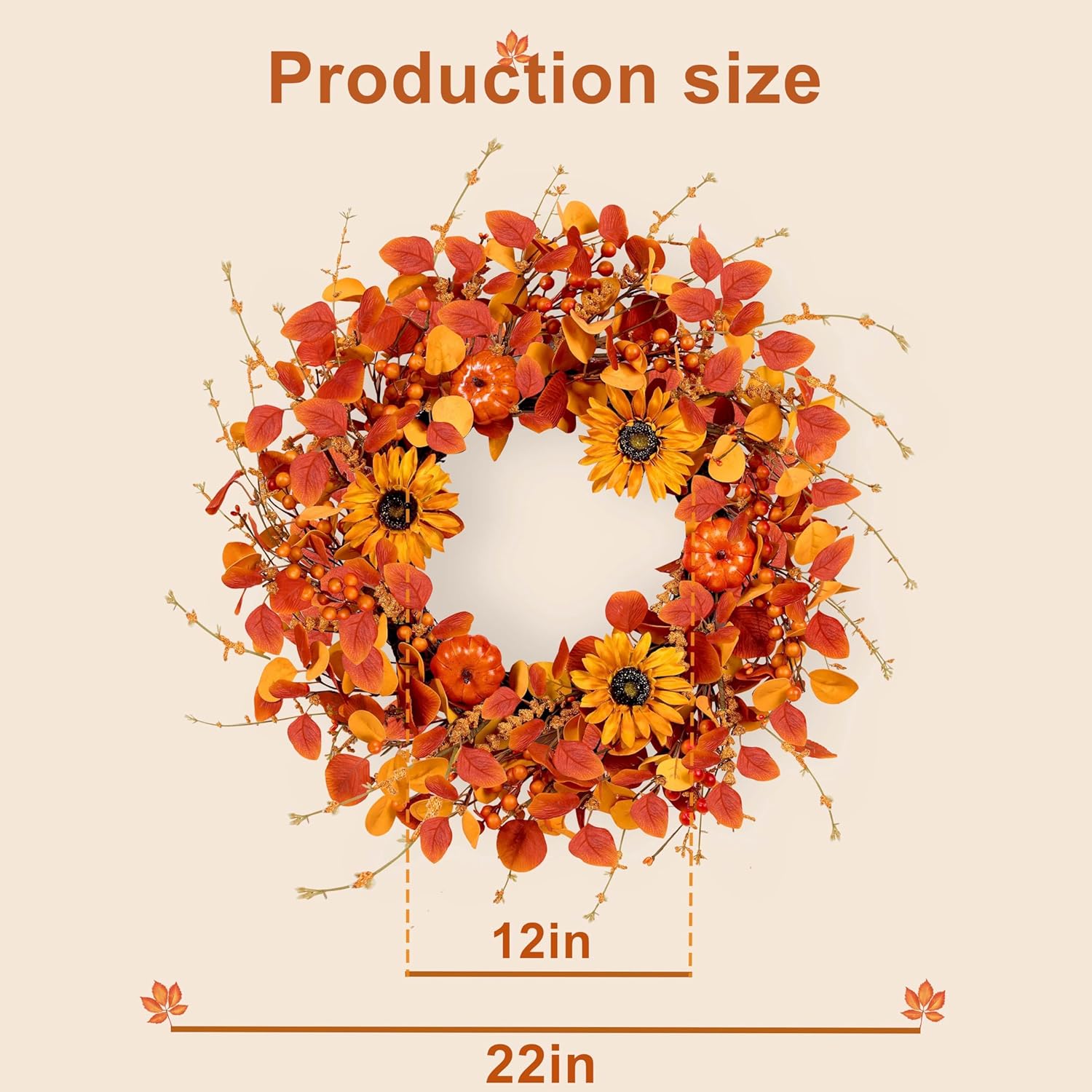 WSTPUPU 22 Inch Fall Wreath for Front Door