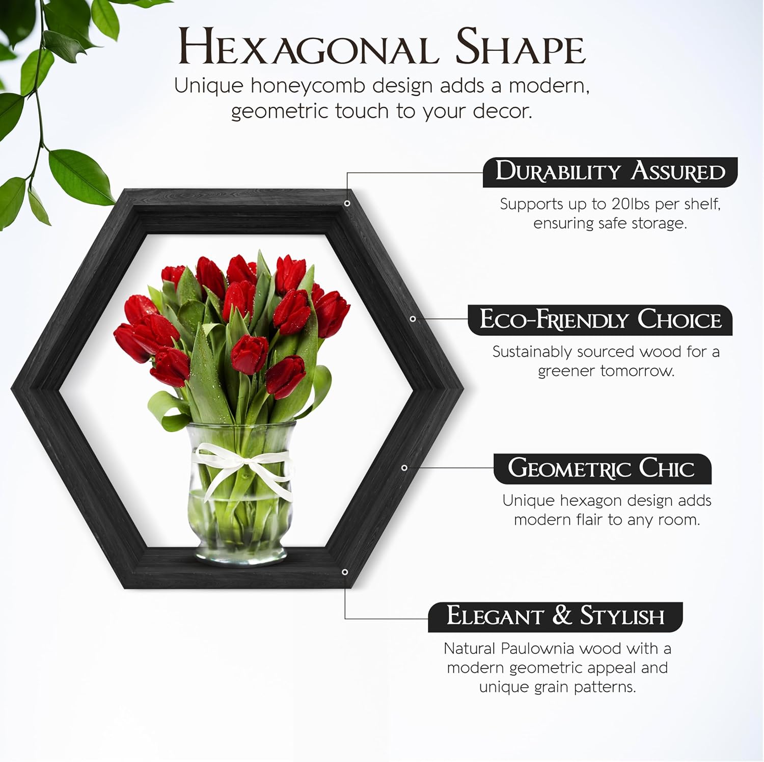 Hexagon Floating Shelves Set of 6 Carbonized Black