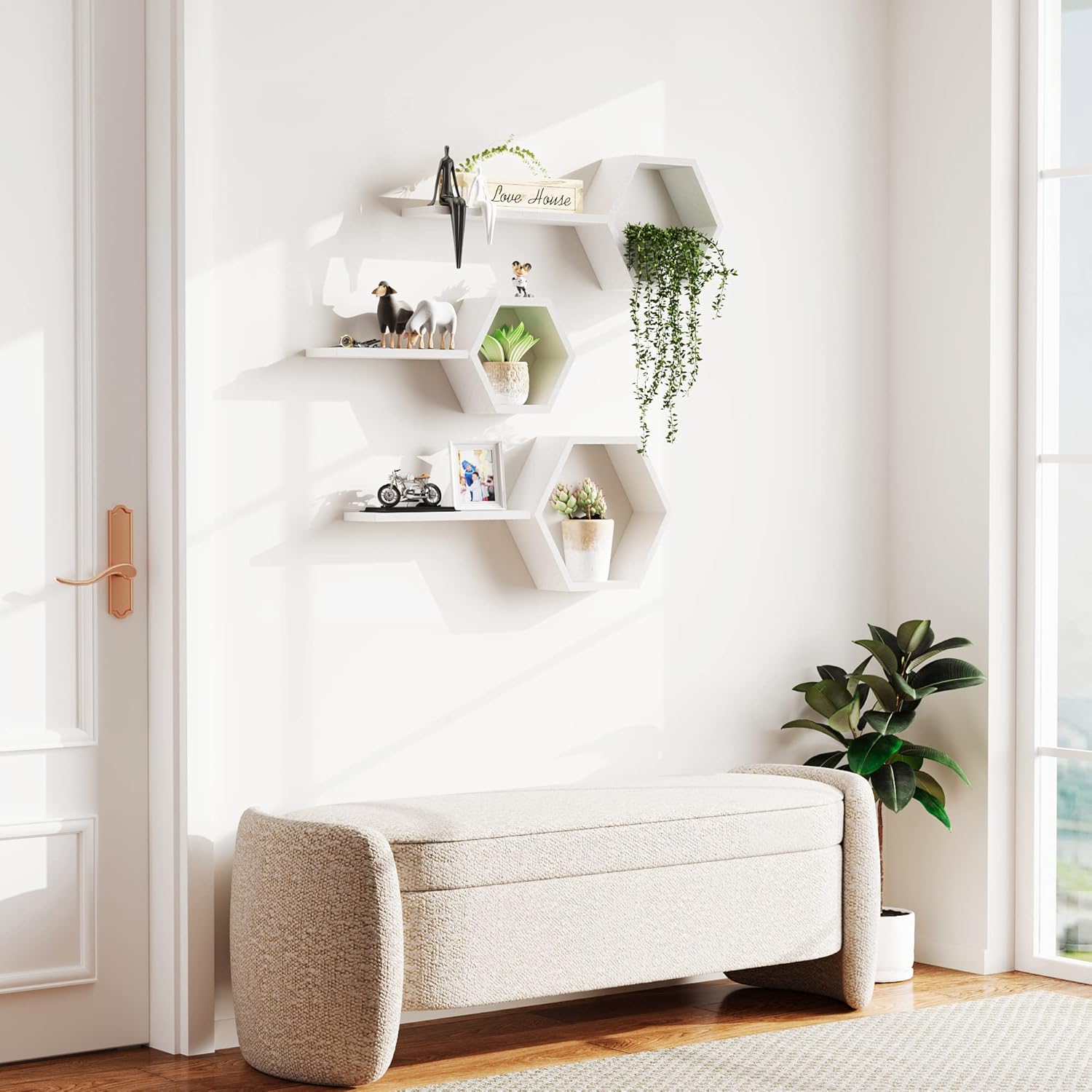 Wooden Hexagon Floating Shelves Set of 6 White Pine