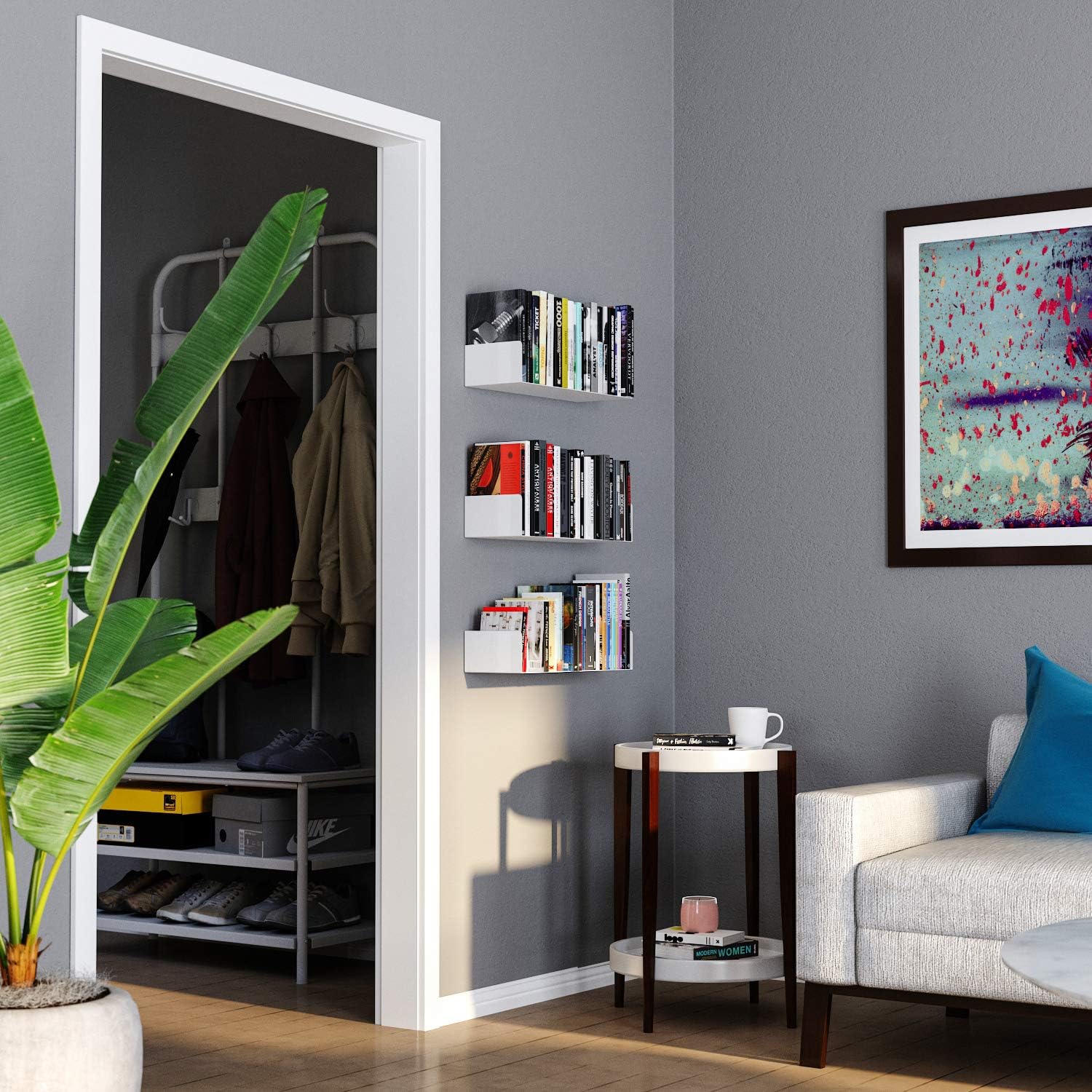 Wallniture Bali White Floating Shelves Set of 3