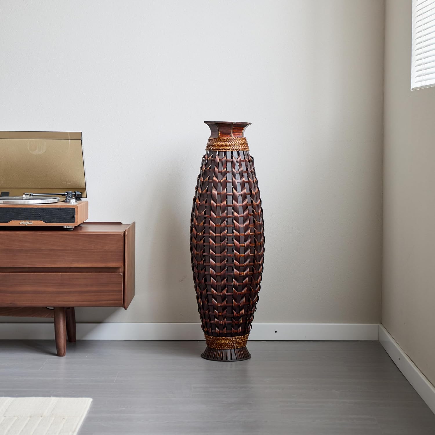 39 Inches Hand Woven Bamboo Floor Vase - Elegant Decor