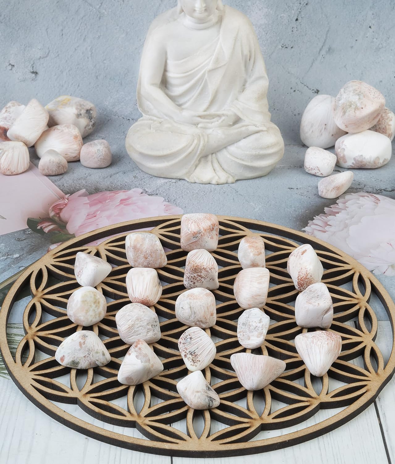 ZAICUS Tumbled Stones Rainbow Moonstone Serpentine Black Tourmaline Bulk