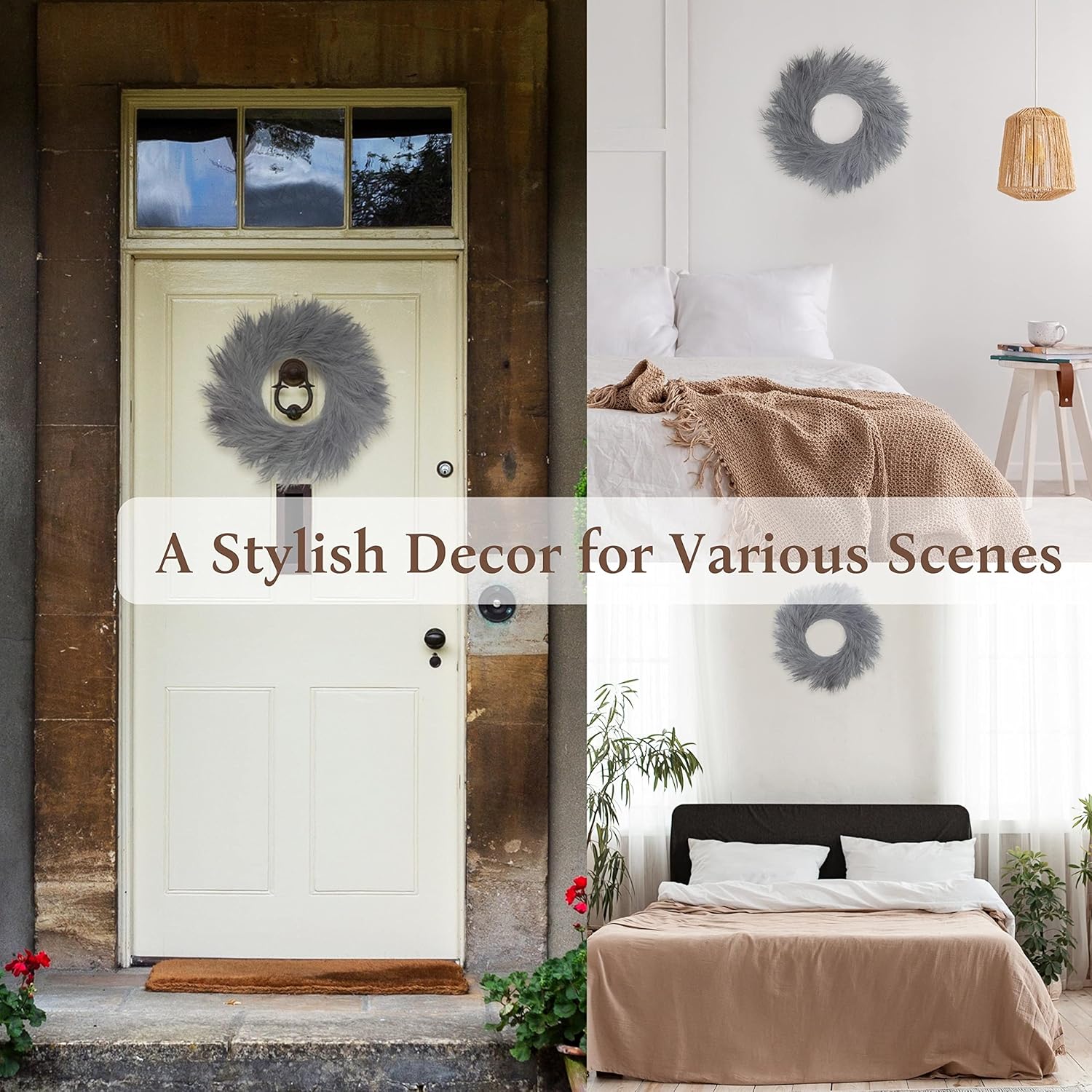 Perfnique 27 Inch Faux Pampas Grass Wreath for Front Door and Wall Decor