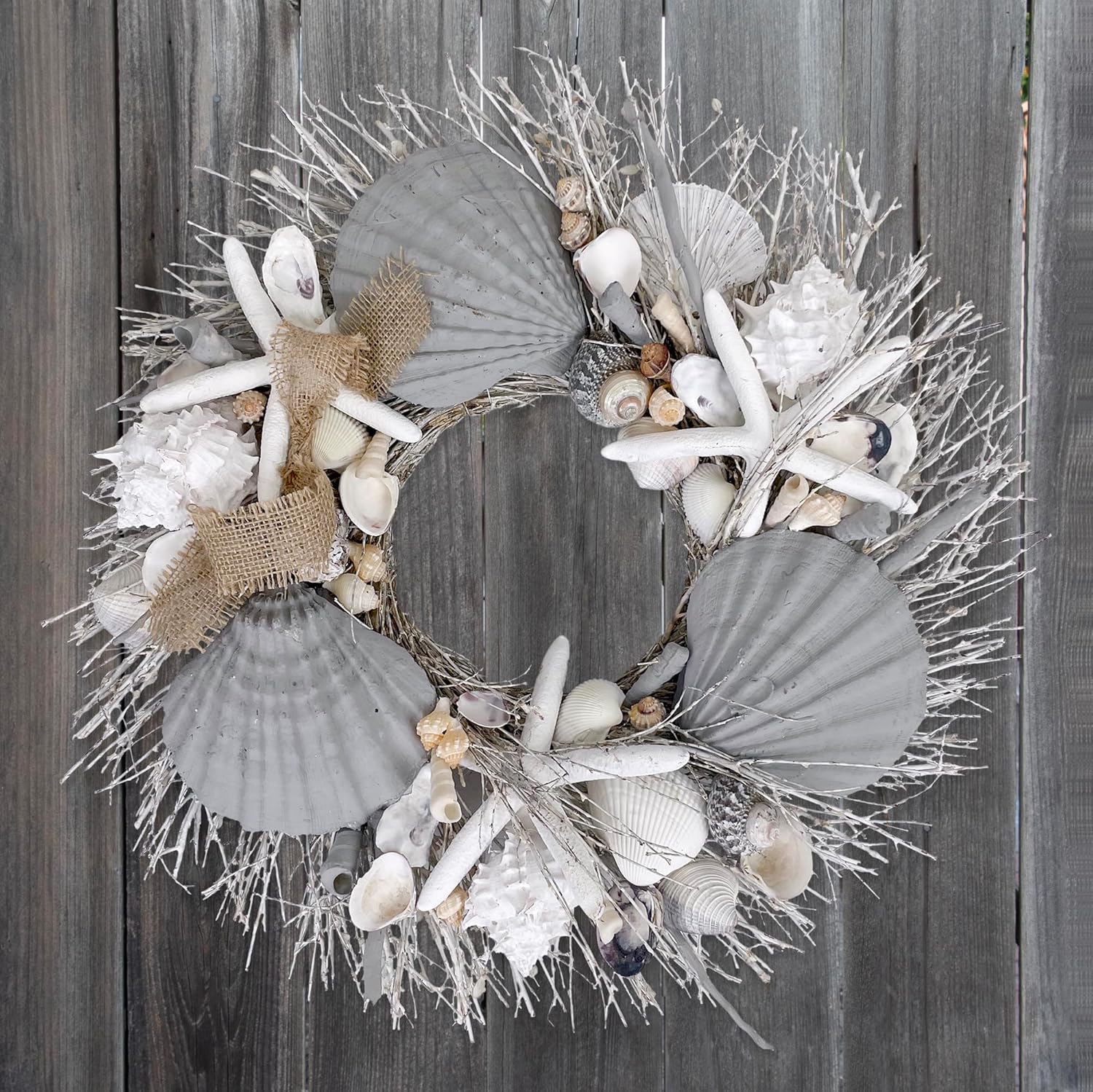 ANDALUCA Natural Seashells Starfish 20 Inch Coastal Wreath