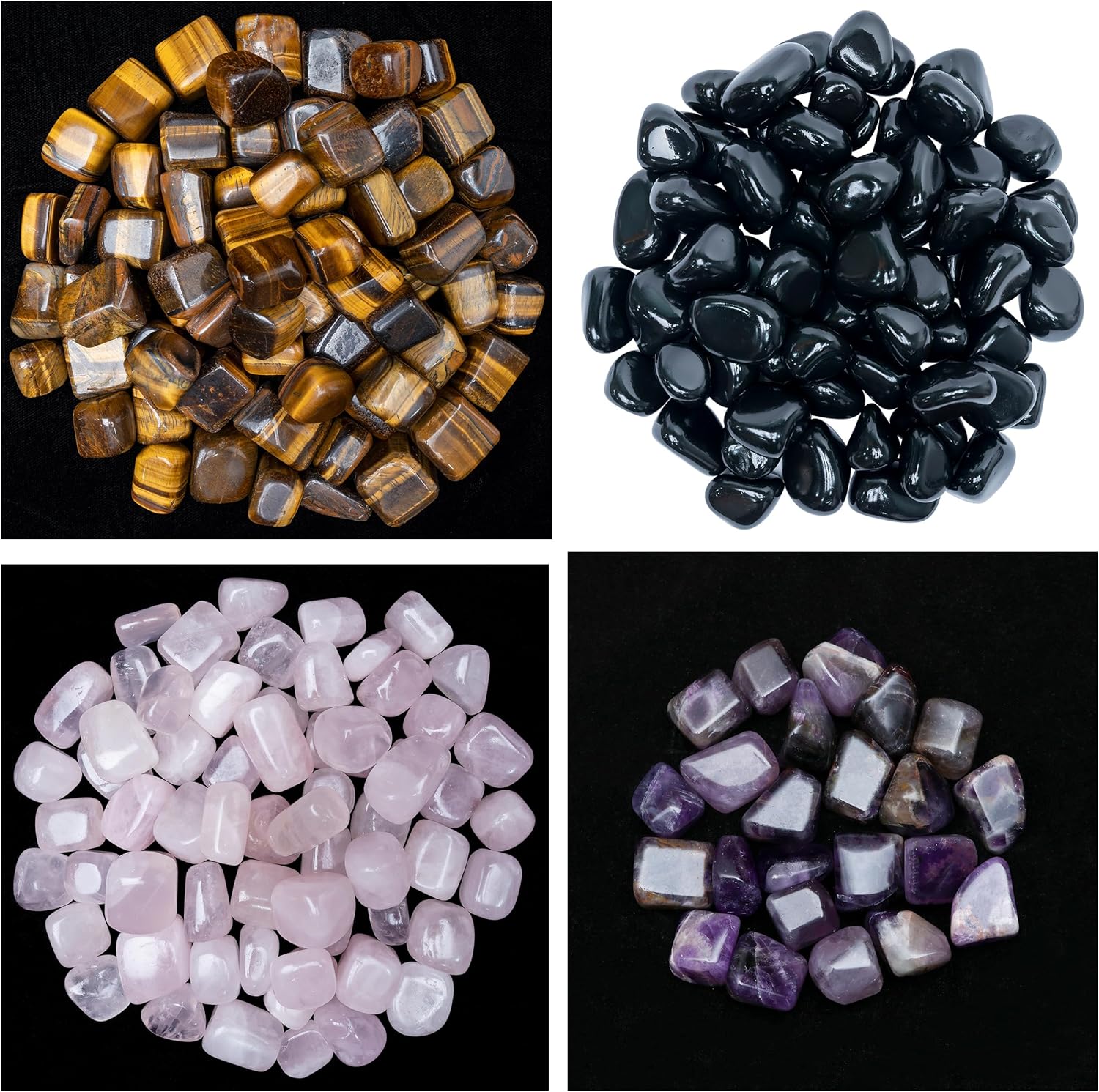 Amethyst Tiger Eye Rose Quartz Black Tourmaline Tumbled Stones Bulk