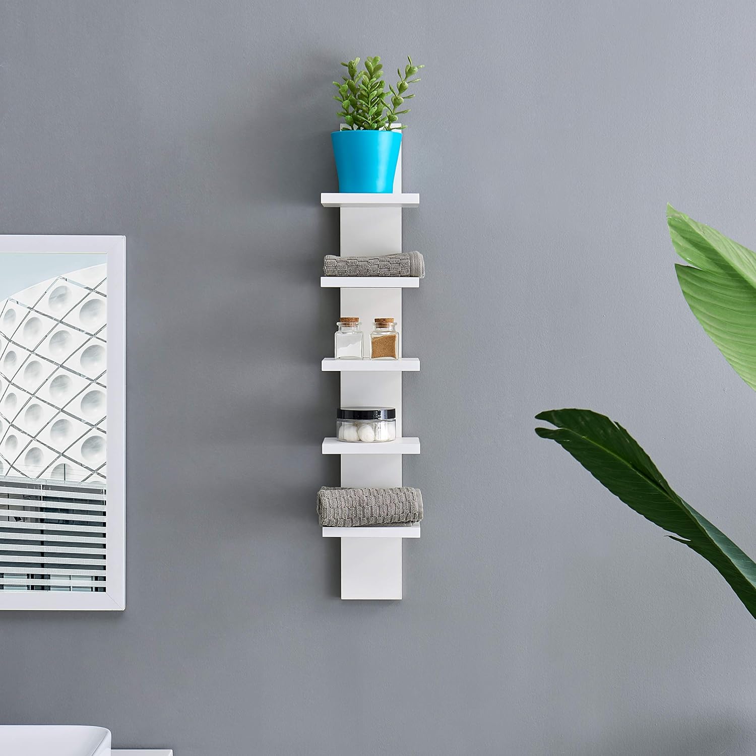 Danya B 5 Tier Wall Shelf Unit Vertical - Floating Storage Home Decor Organizer White