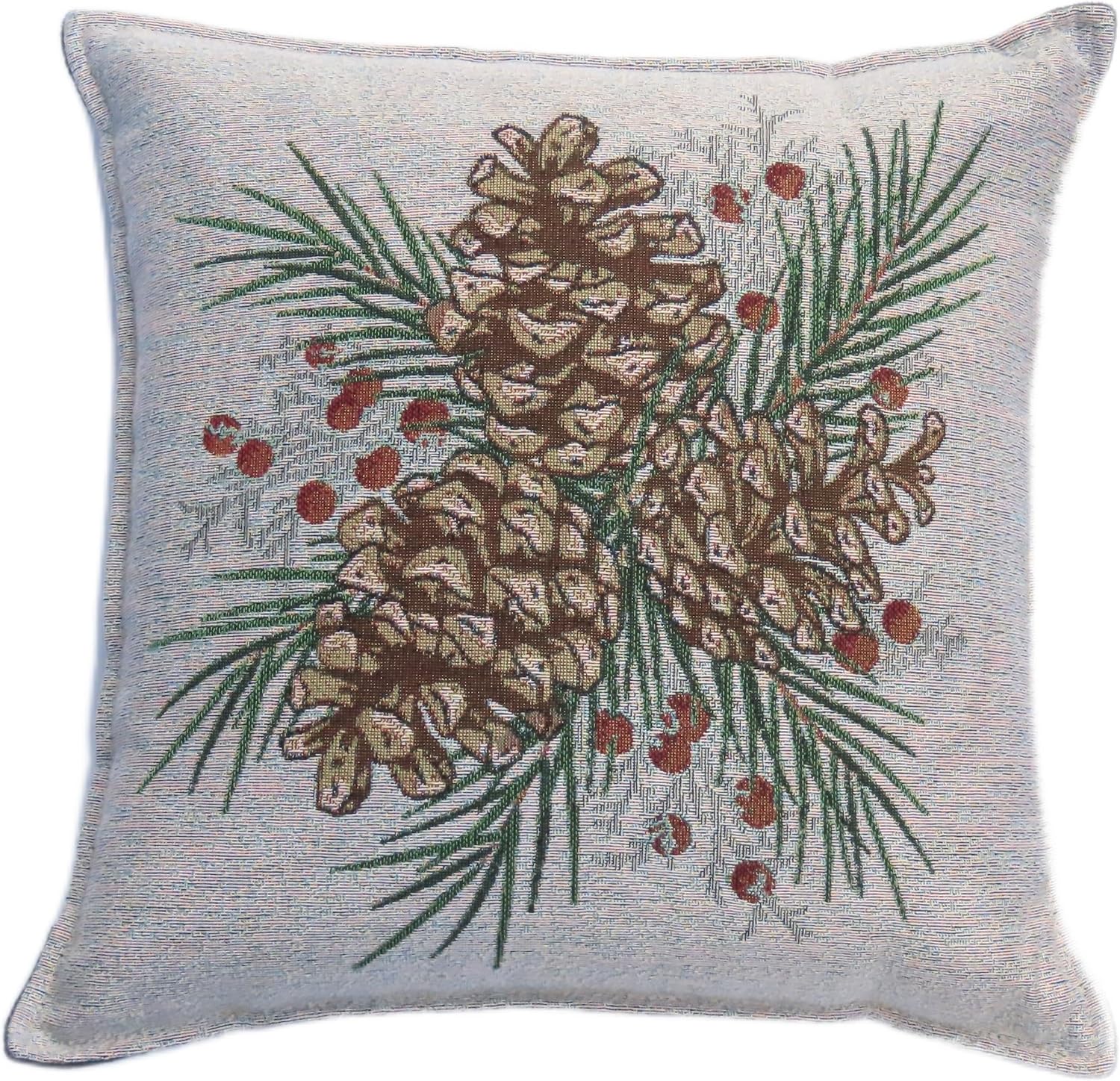 Balsam Fir Filled Tapestry Pine Cone Berries Pillow 12 Inch Christmas Tree