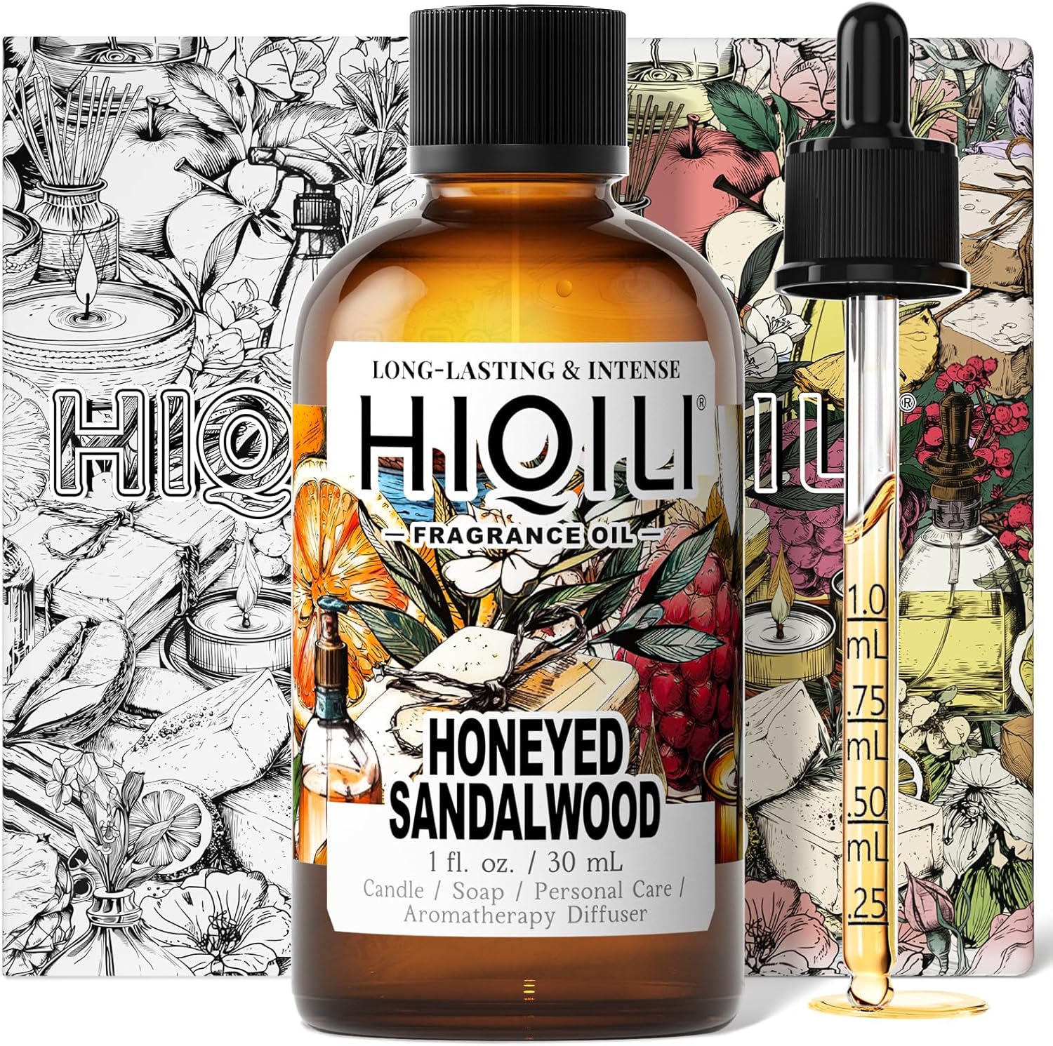 HIQILI Essential Oil Body Oil Honeyed Sandalwood 1 Fl Oz