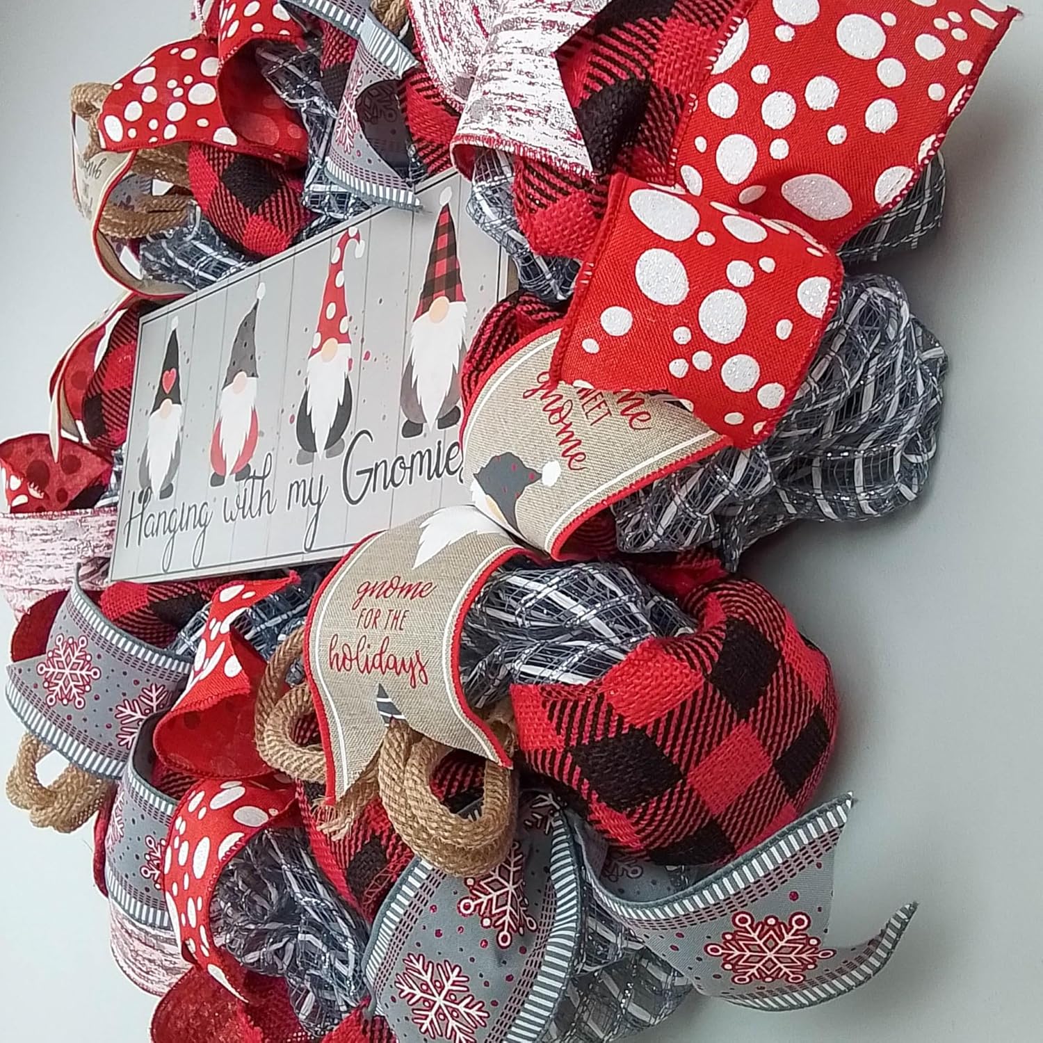 Gnome Christmas Farmhouse Wreath with Hanging Sign