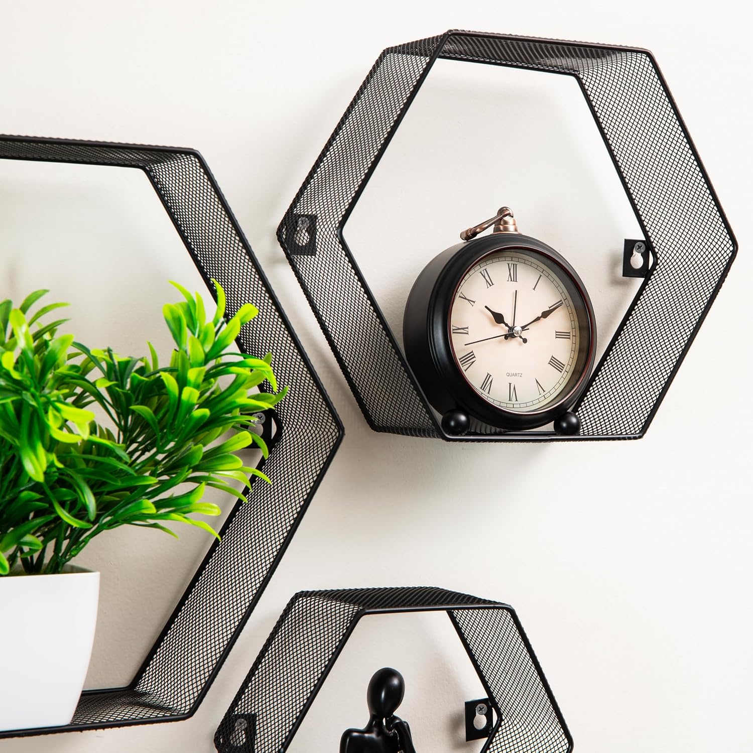 Mind Reader Hexagon Floating Shelves Set of 3 Black