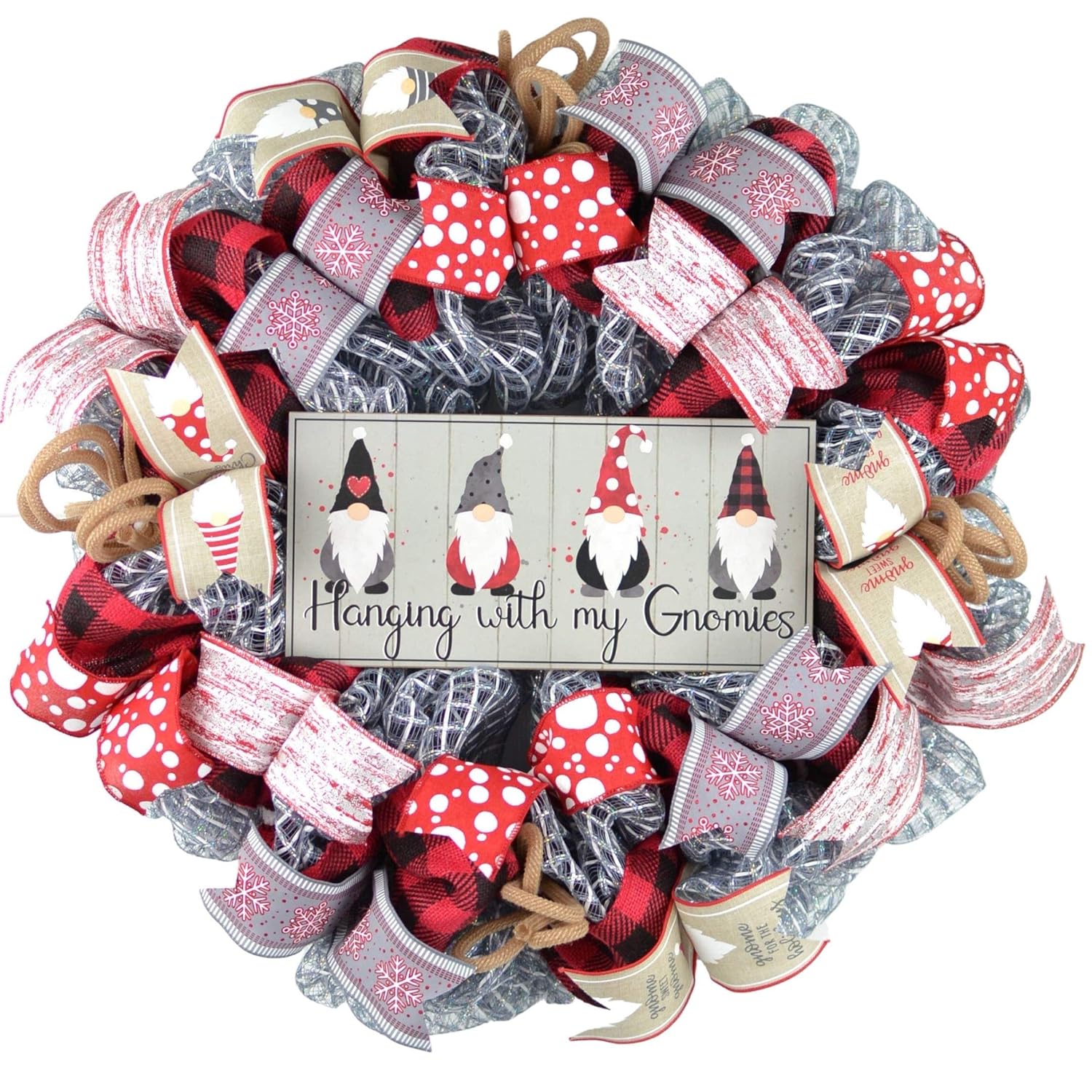 Gnome Christmas Farmhouse Wreath with Hanging Sign