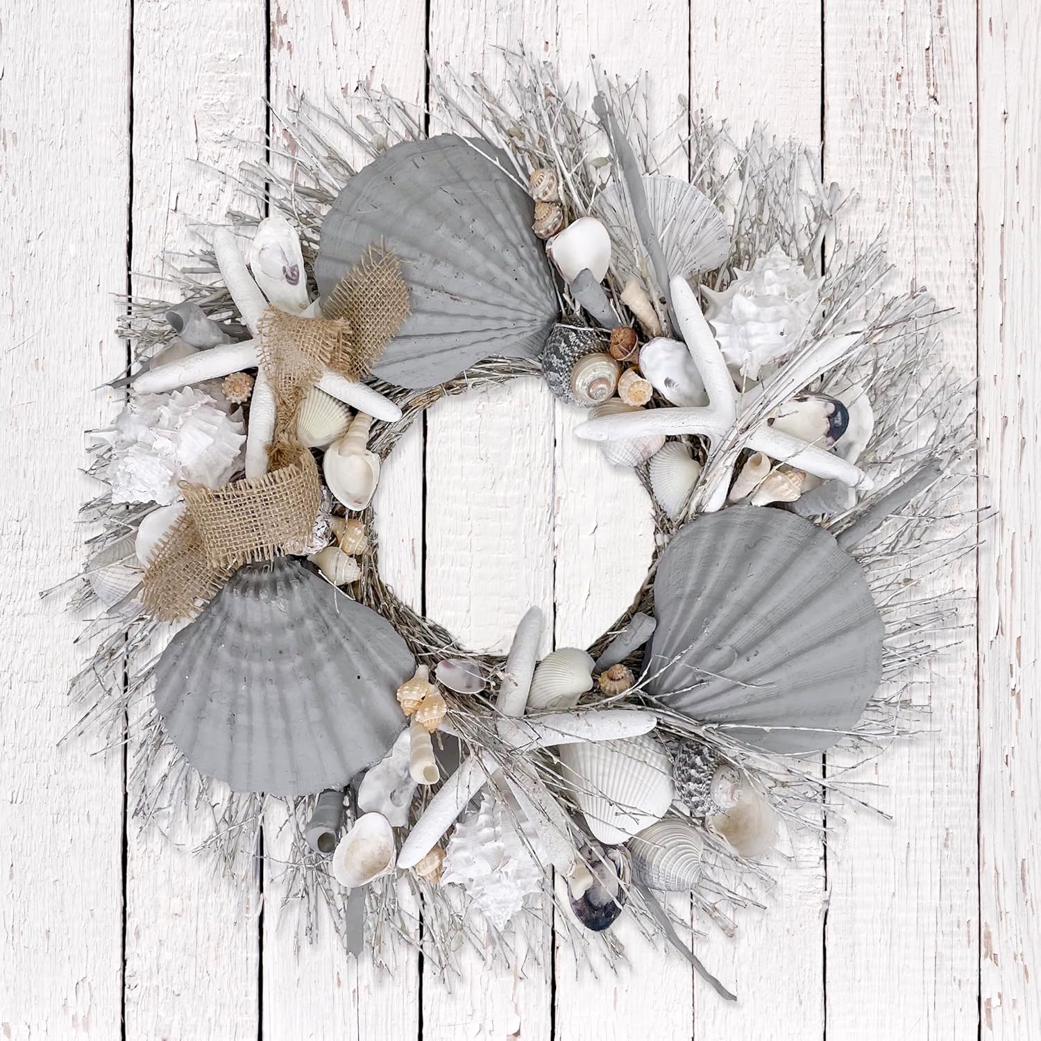 ANDALUCA Natural Seashells Starfish 20 Inch Coastal Wreath