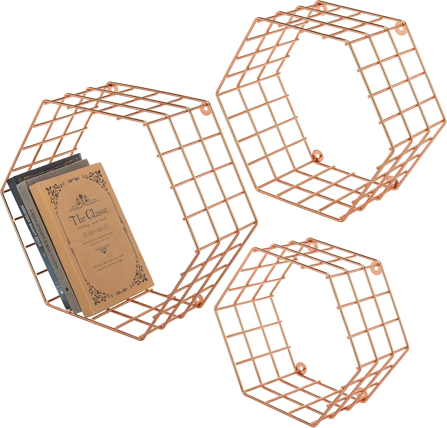 MyGift Copper Floating Hexagon Shelves Set of 3
