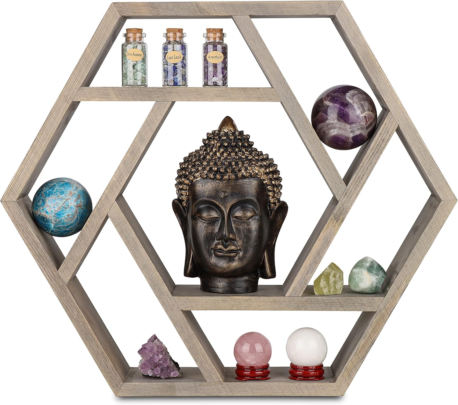 Venture Decor Crystal Display Shelf Hexagon Floating Wall Mount for Healing Stones and Chakra Decor