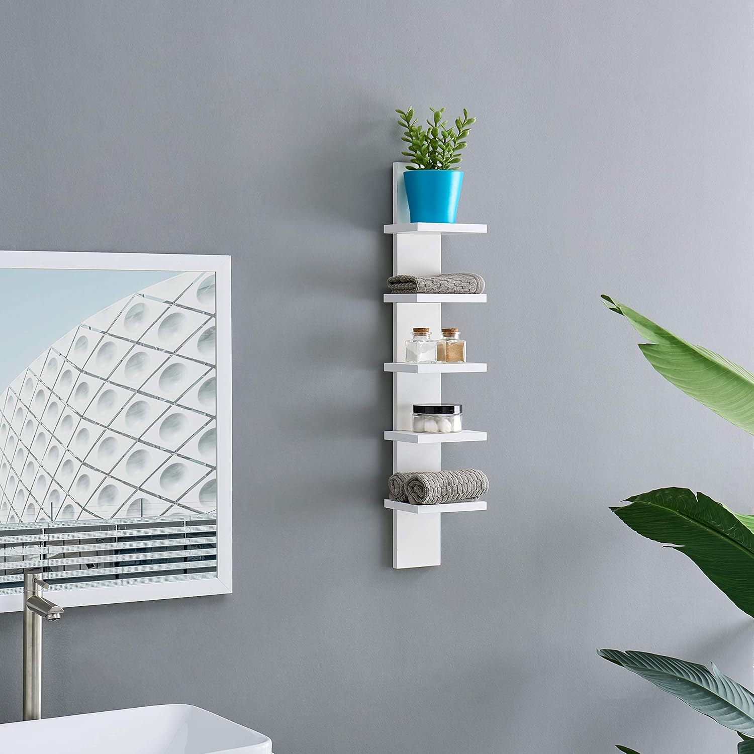 Danya B 5 Tier Wall Shelf Unit Vertical - Floating Storage Home Decor Organizer White