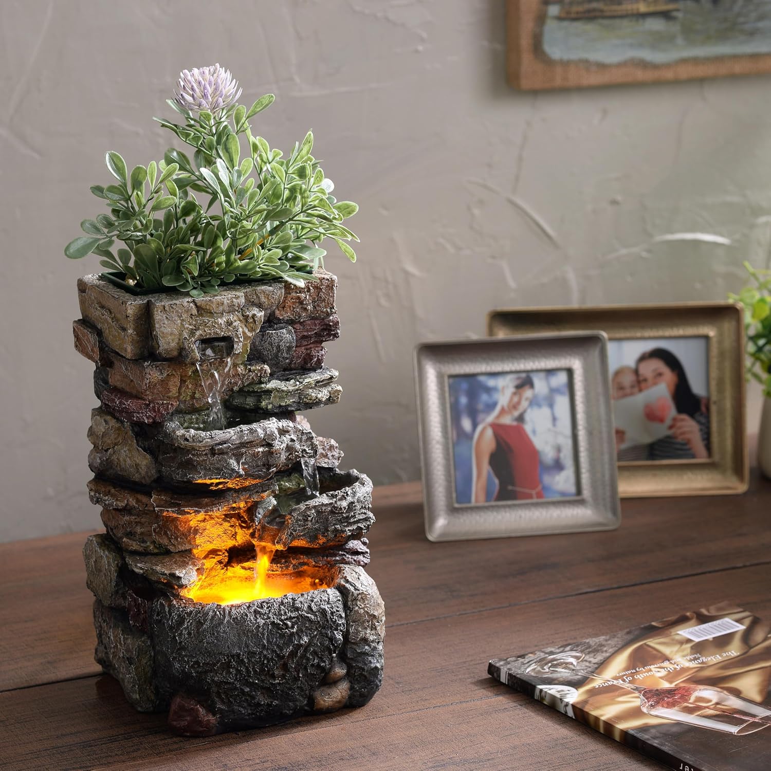 Indoor Tabletop Fountain with LED Lights and Soothing Sound