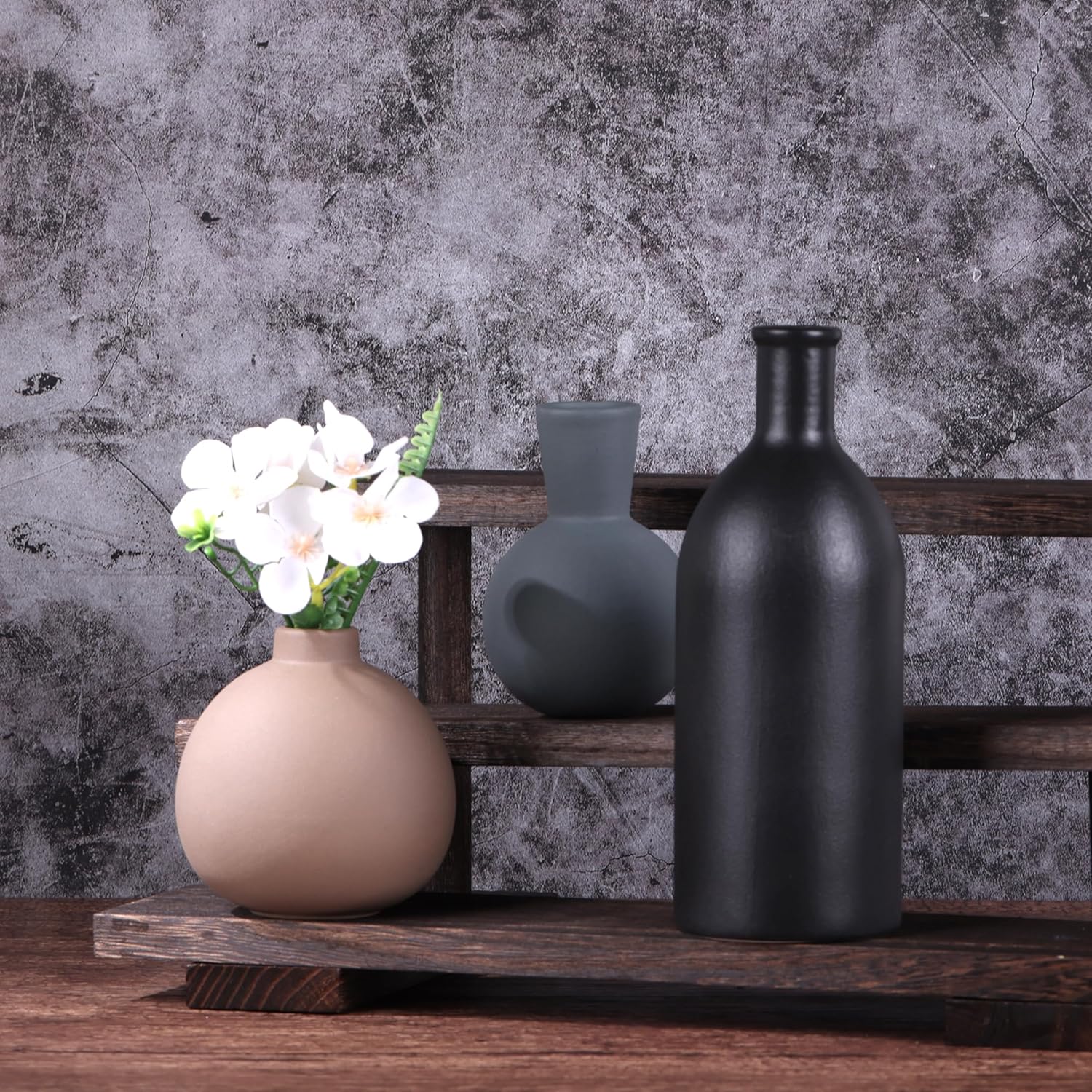 LINYTHER Ceramic Vase Set of 3 Decor Brown