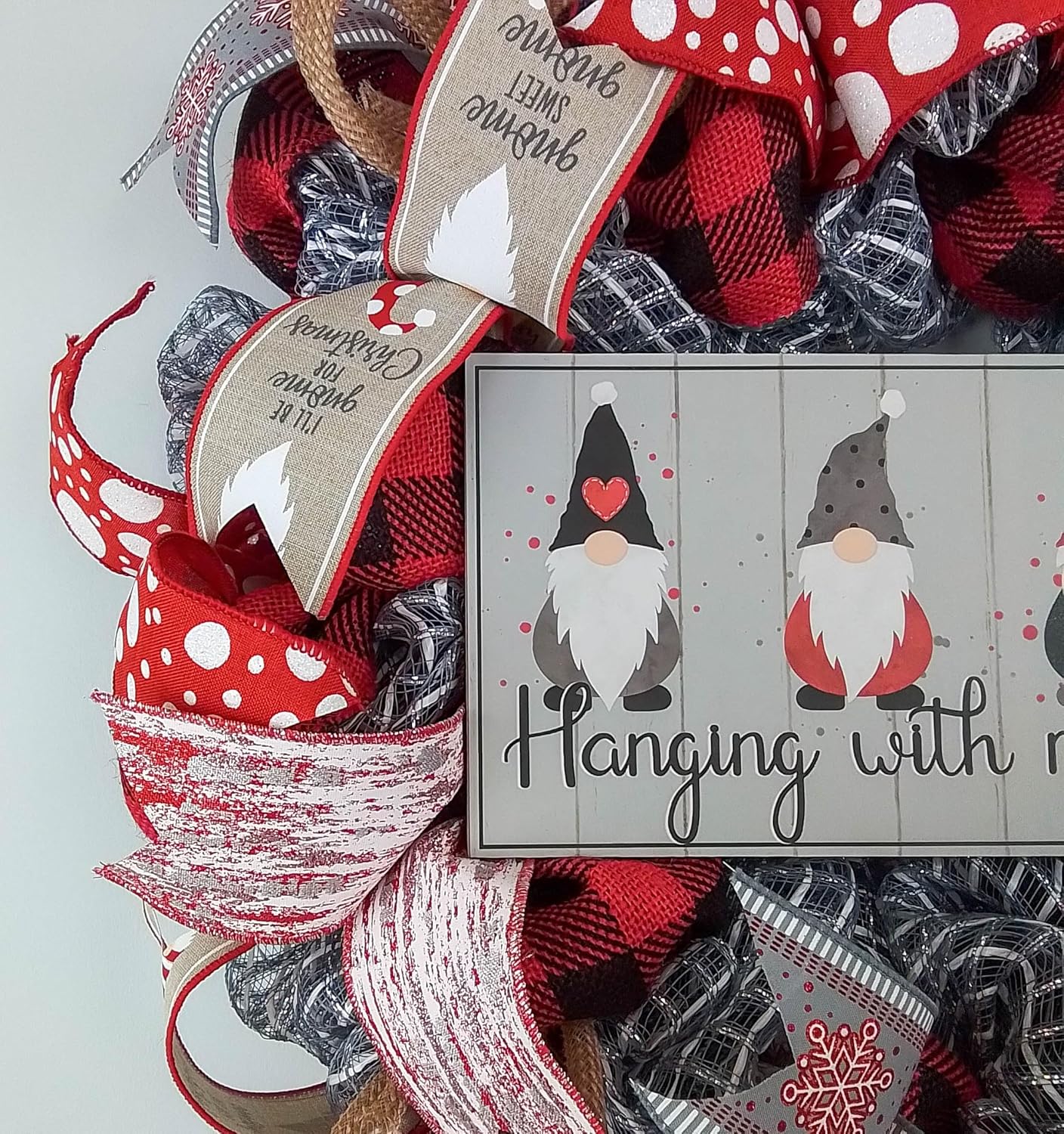 Gnome Christmas Farmhouse Wreath with Hanging Sign