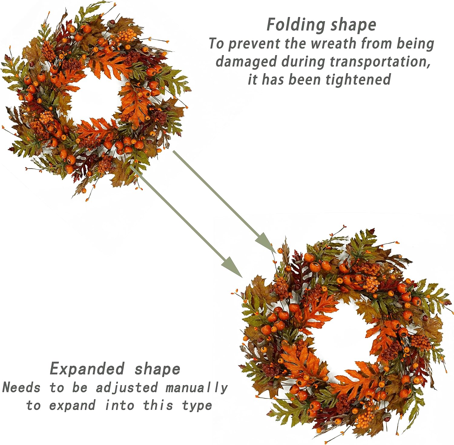 Autumn Oak Wreath with Leaves Acorns Berries Pomegranates for Front Door