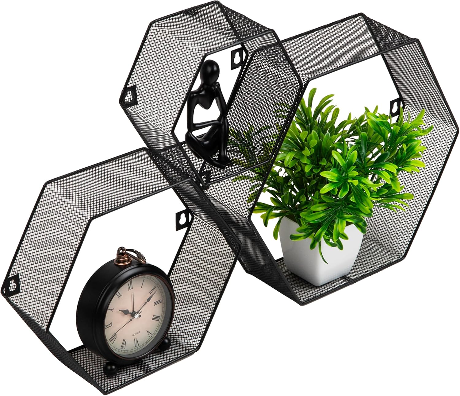 Mind Reader Hexagon Floating Shelves Set of 3 Black