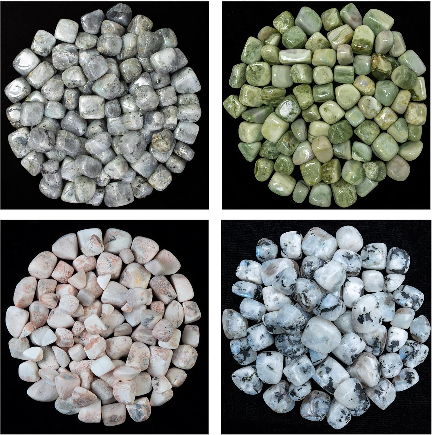 ZAICUS Tumbled Stones Rainbow Moonstone Serpentine Black Tourmaline Bulk
