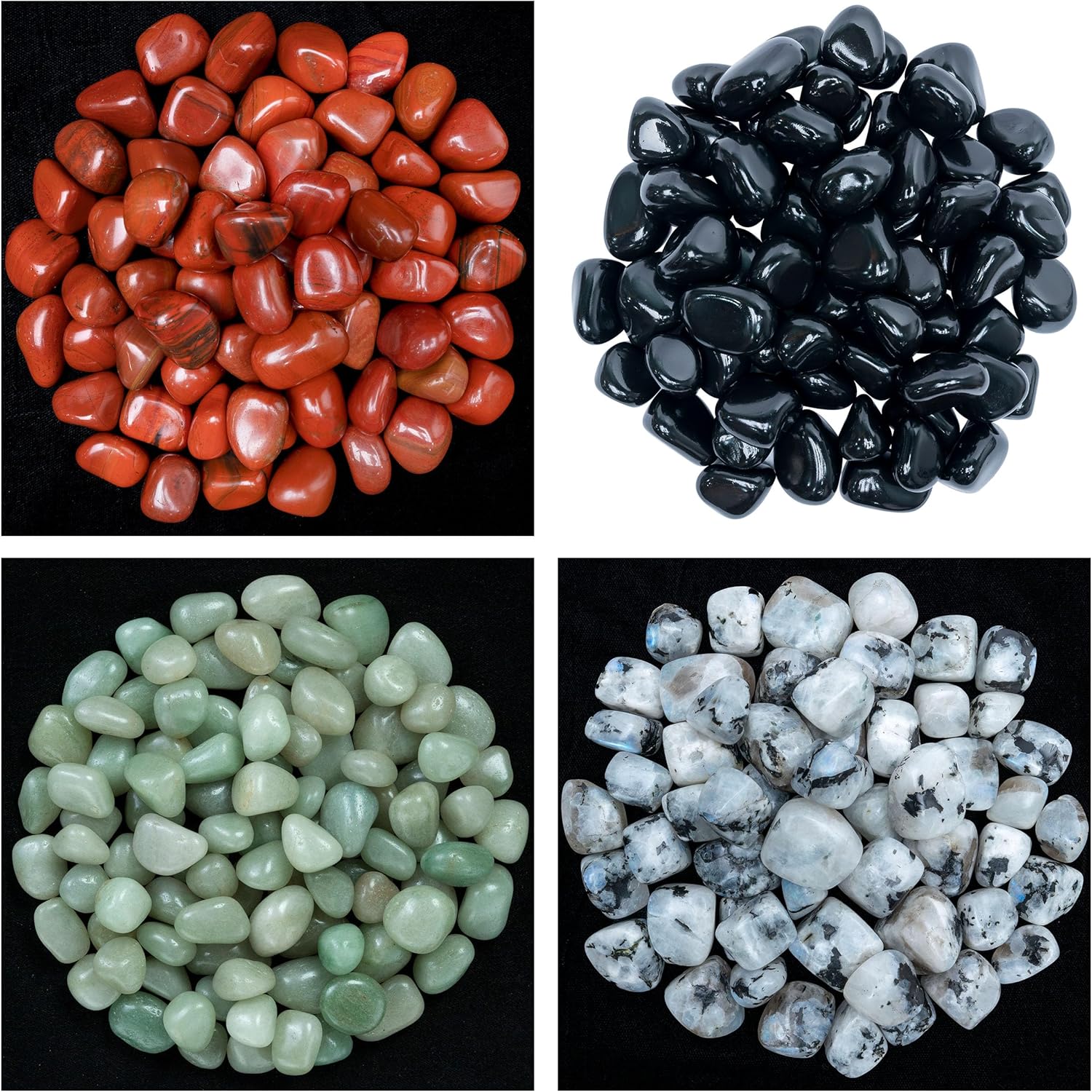 Green Jade Rainbow Moonstone Black Tourmaline Red Jasper Tumbled Stones