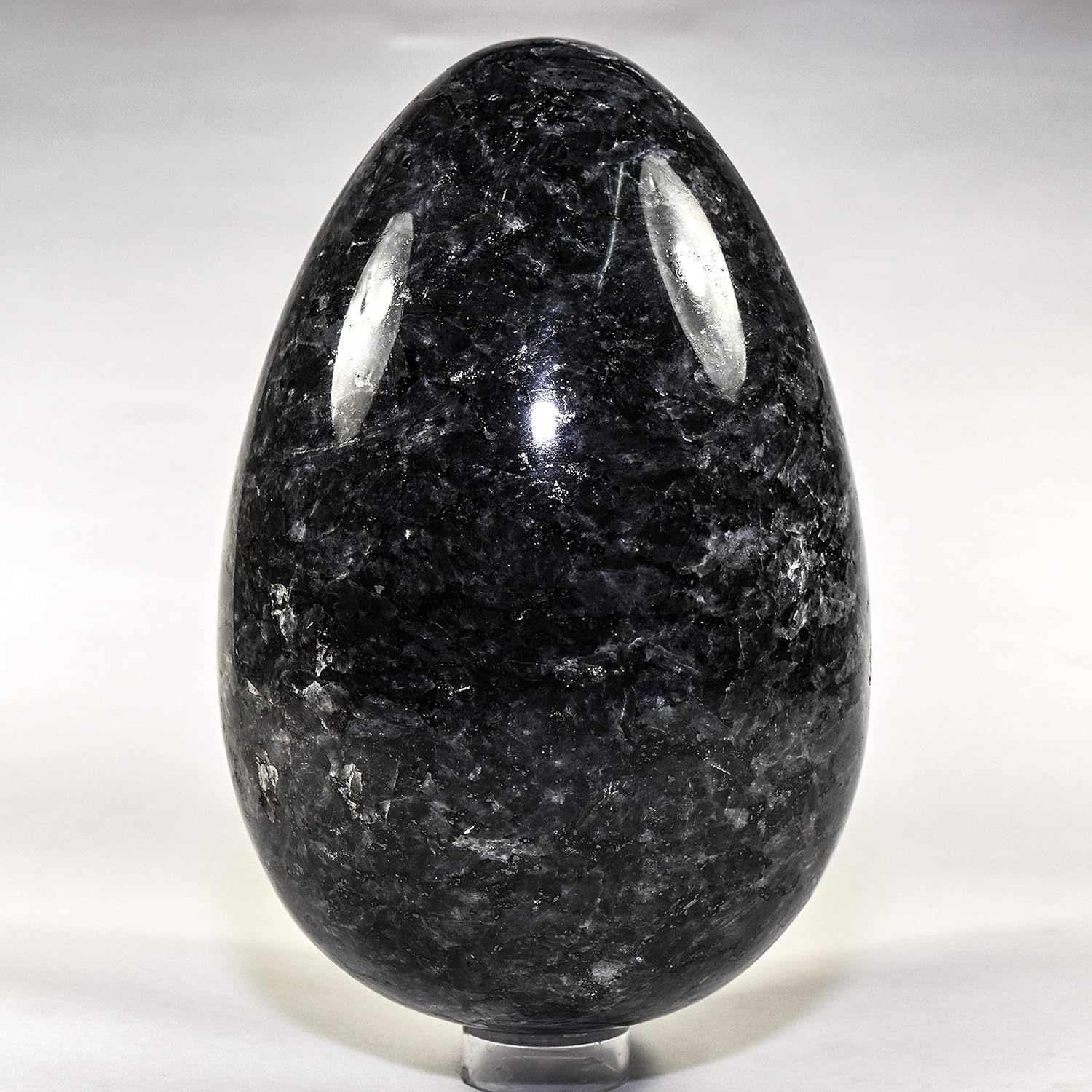 73 Inch Larvikite Egg with Wood Stand - Natural Feldspar Mineral