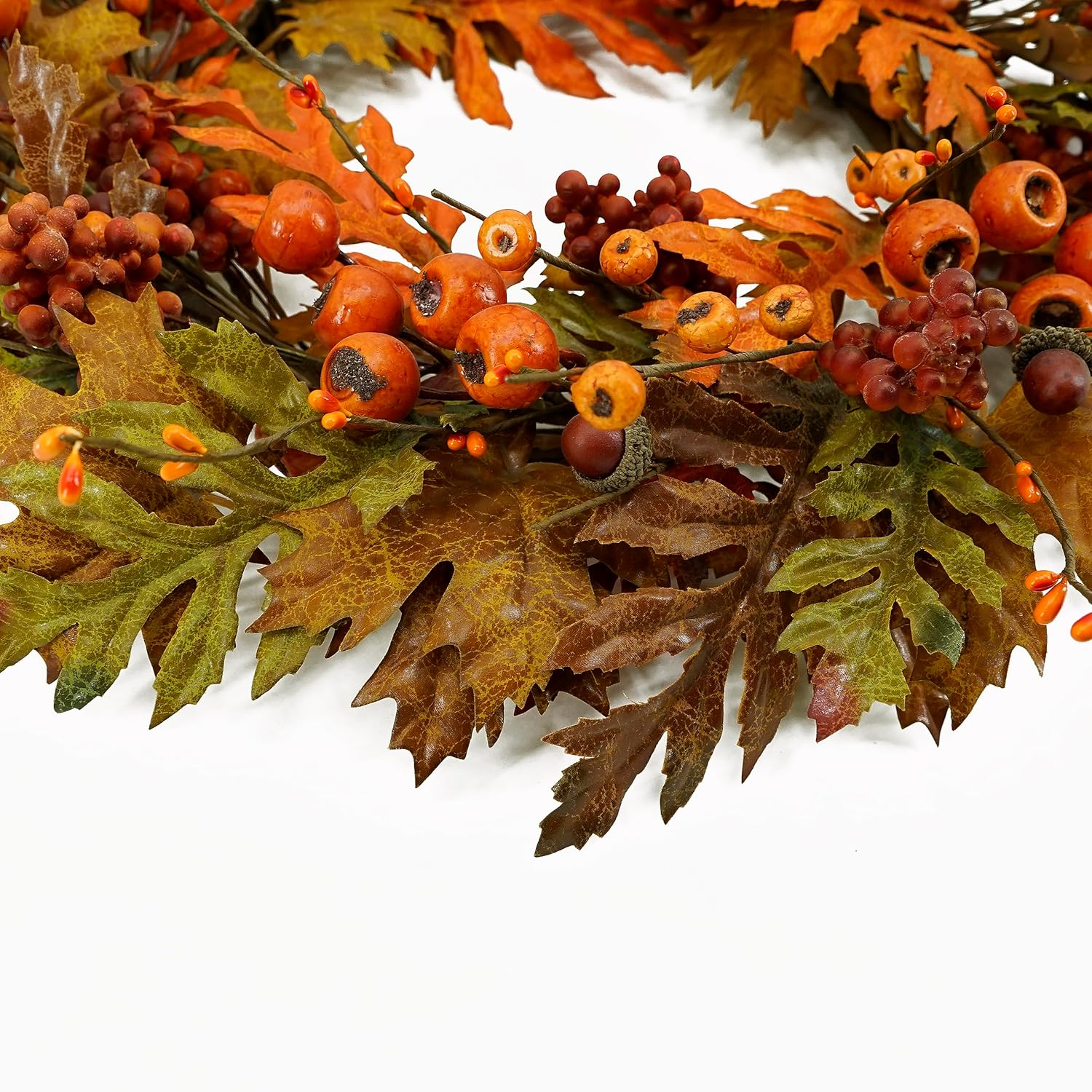 Autumn Oak Wreath with Leaves Acorns Berries Pomegranates for Front Door