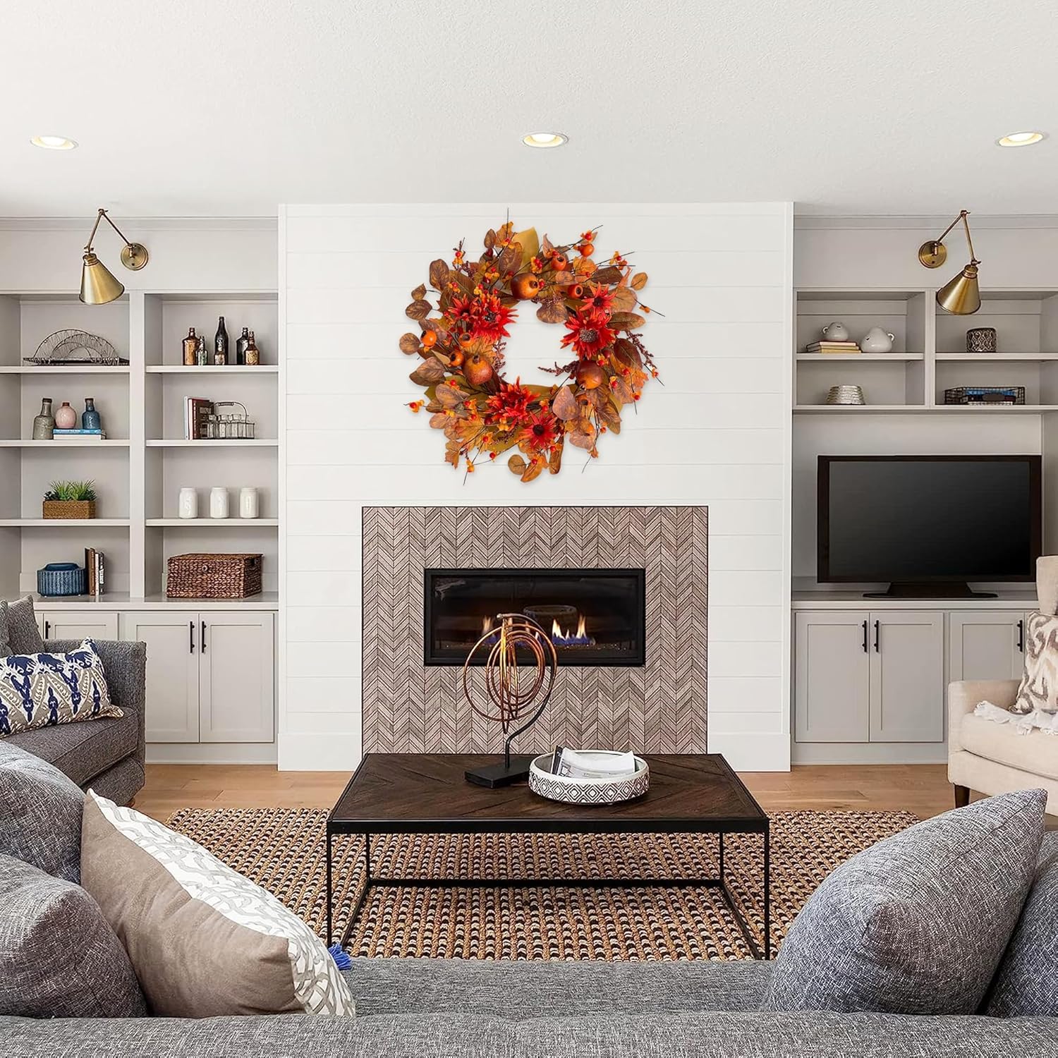 18 Inch Fall Wreath for Front Door Decor