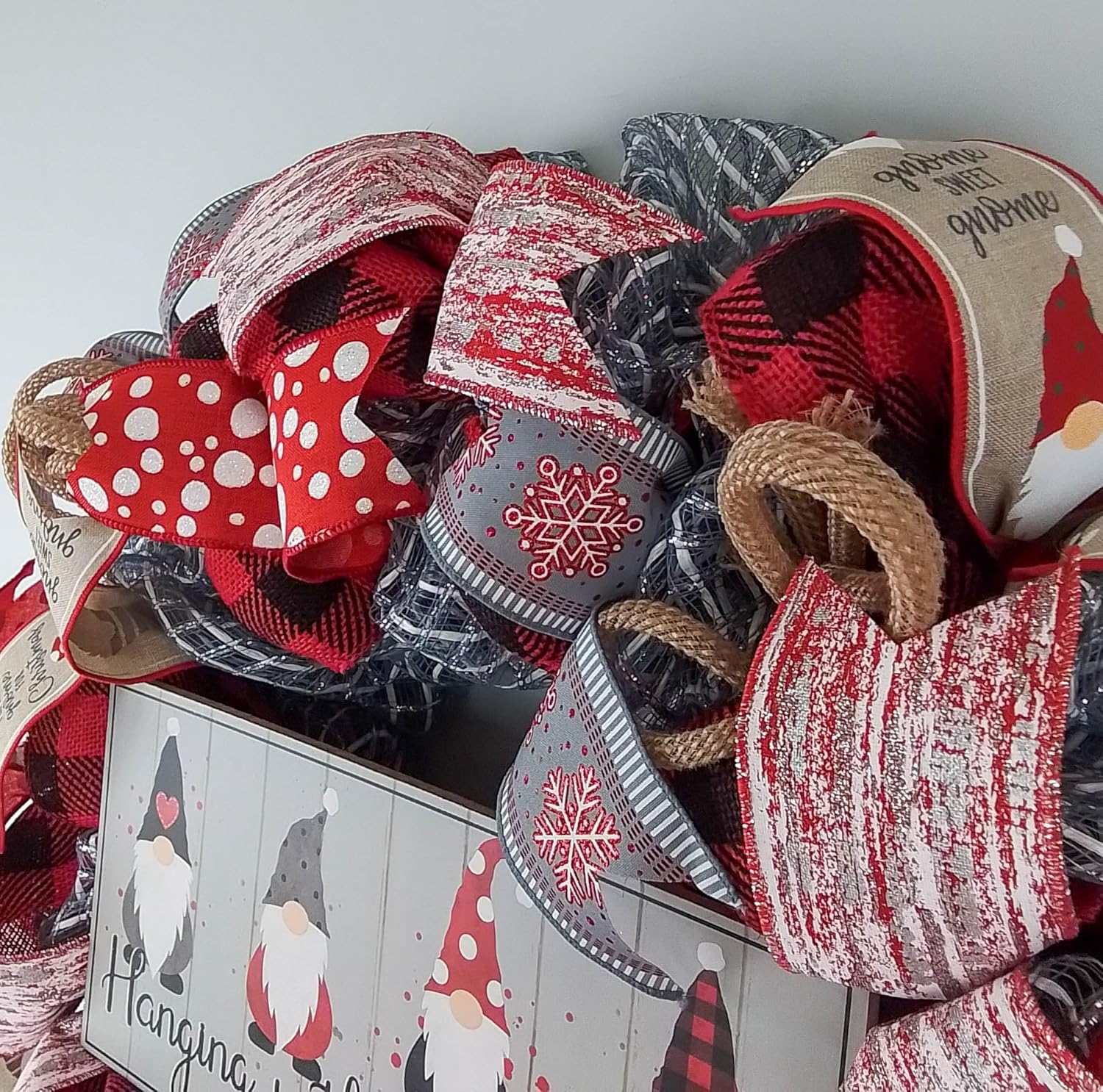 Gnome Christmas Farmhouse Wreath with Hanging Sign