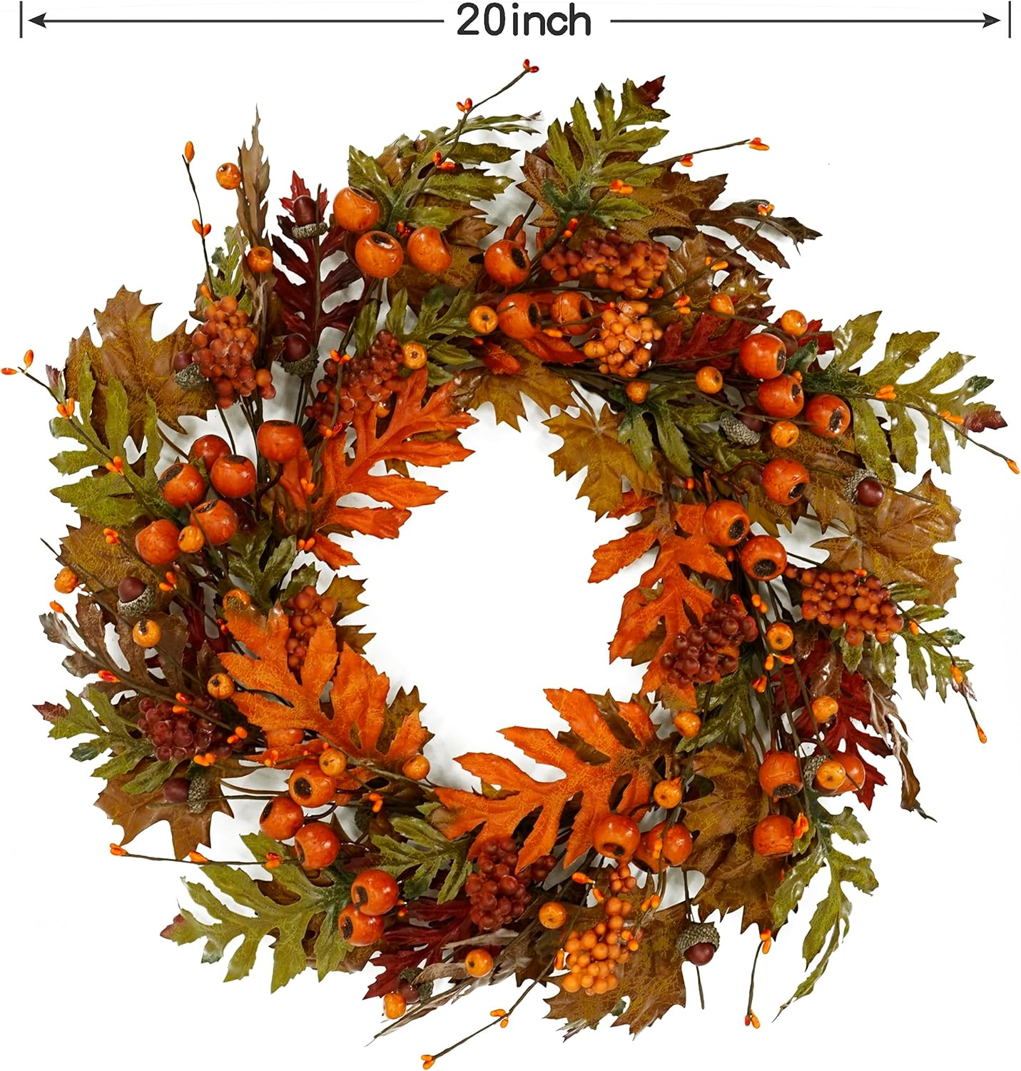 Autumn Oak Wreath with Leaves Acorns Berries Pomegranates for Front Door