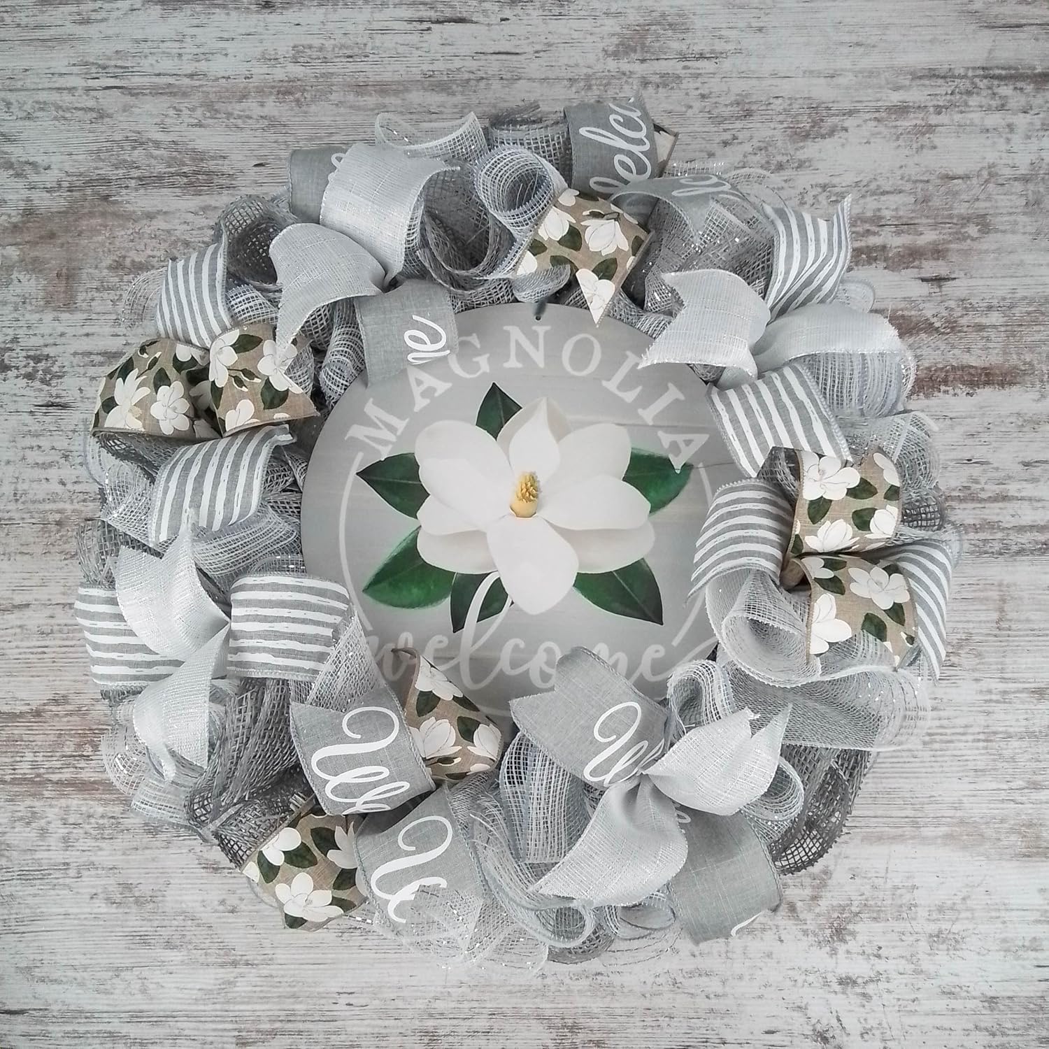 Neutral Magnolia Welcome Wreath - 24 Inch Front Door Decor