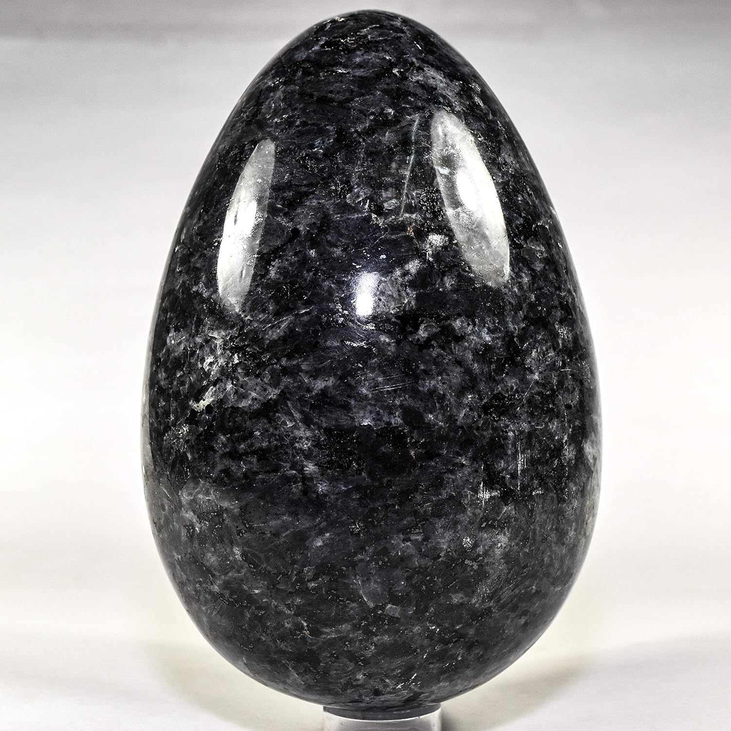 73 Inch Larvikite Egg with Wood Stand - Natural Feldspar Mineral