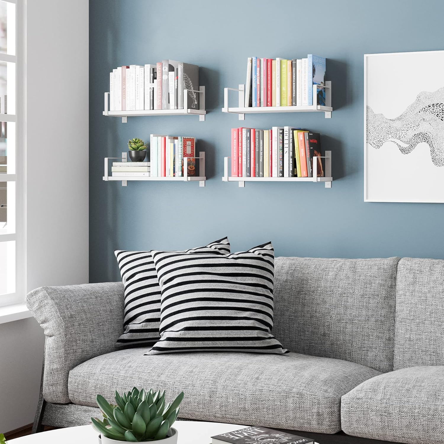 Wallniture Toledo 17 Inch Floating Shelves Set of 4 White