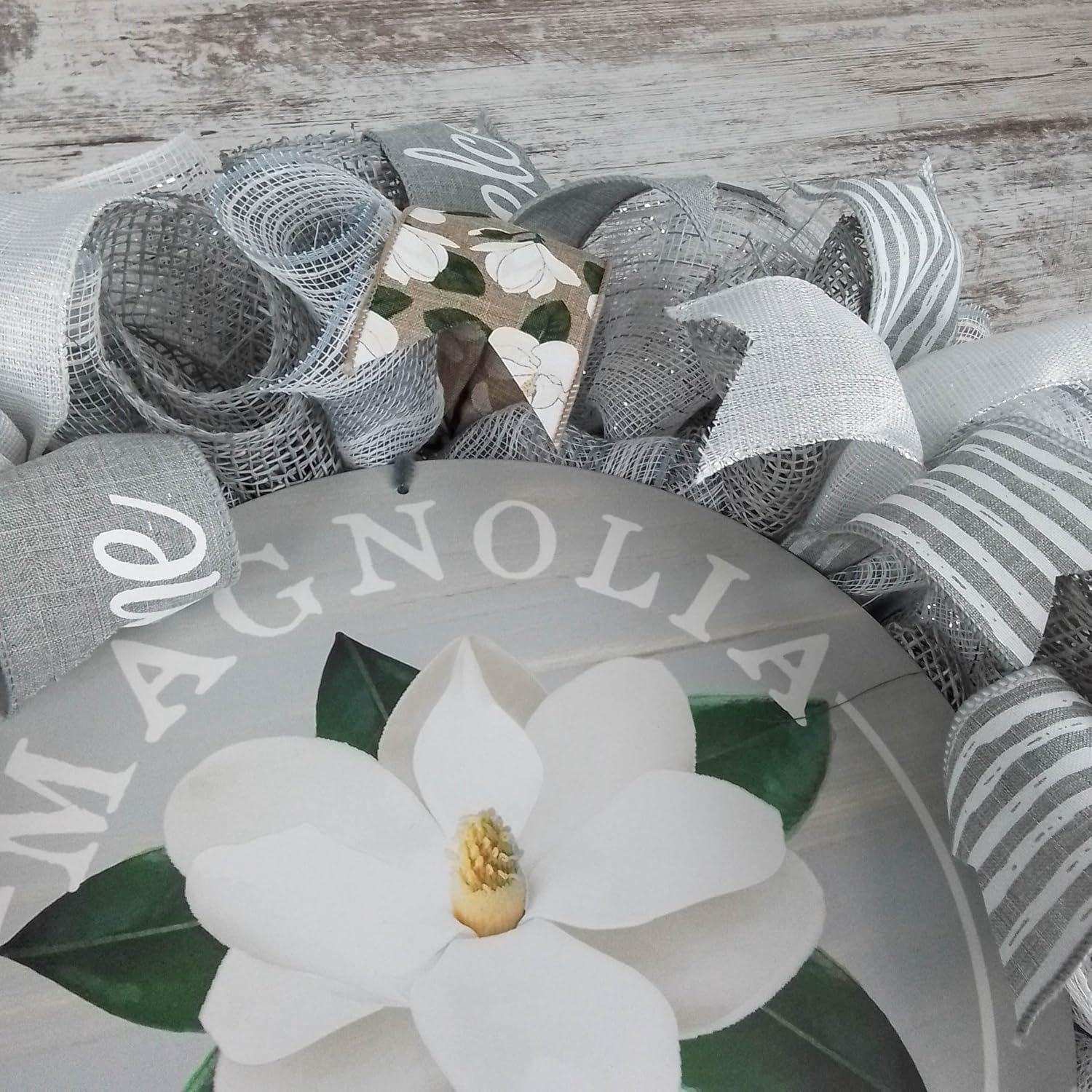Neutral Magnolia Welcome Wreath - 24 Inch Front Door Decor