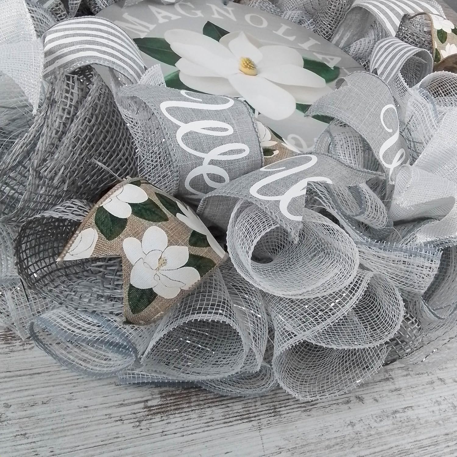 Neutral Magnolia Welcome Wreath - 24 Inch Front Door Decor