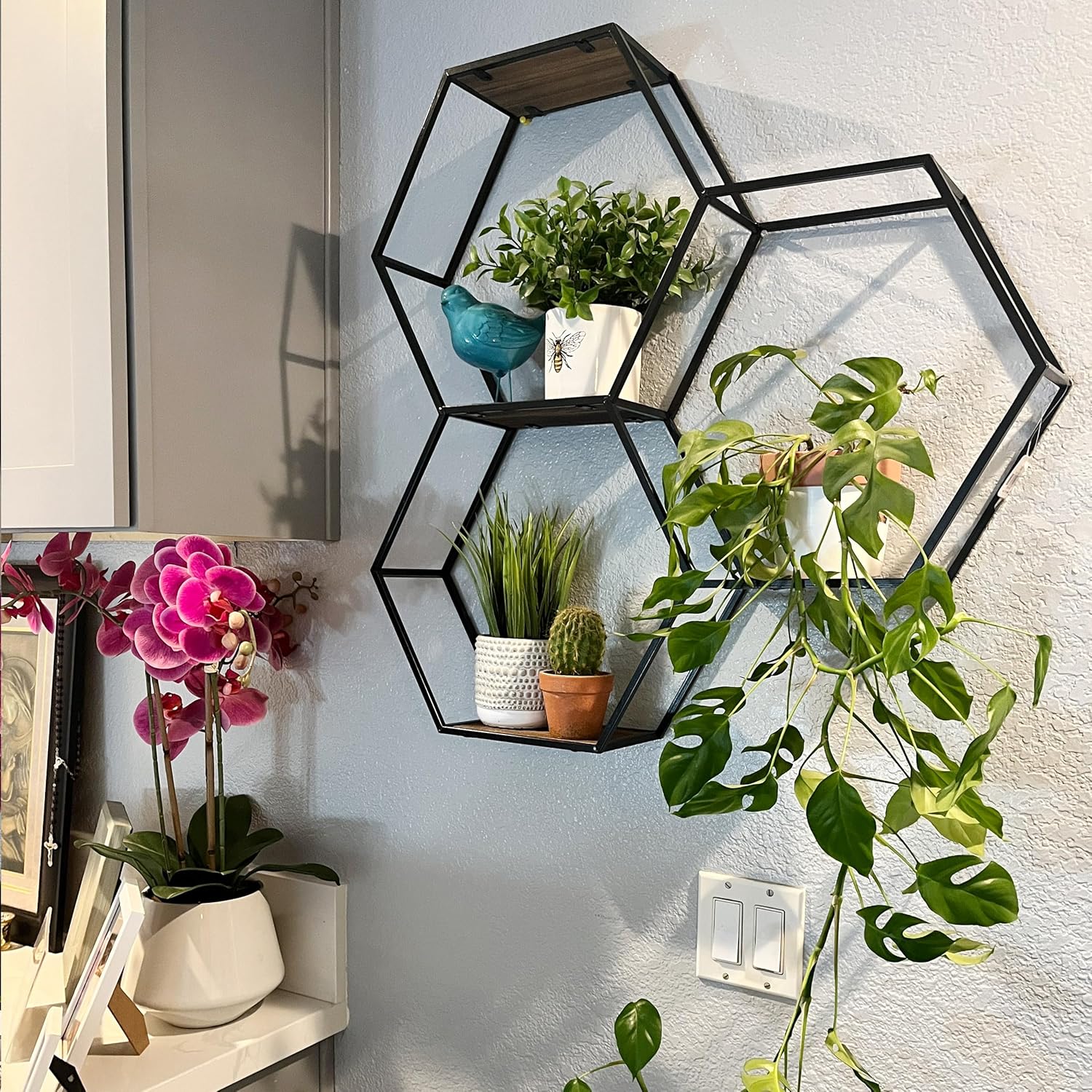 Admired By Nature 3 Tier Floating Wood Shelf Wall Mount Organizer