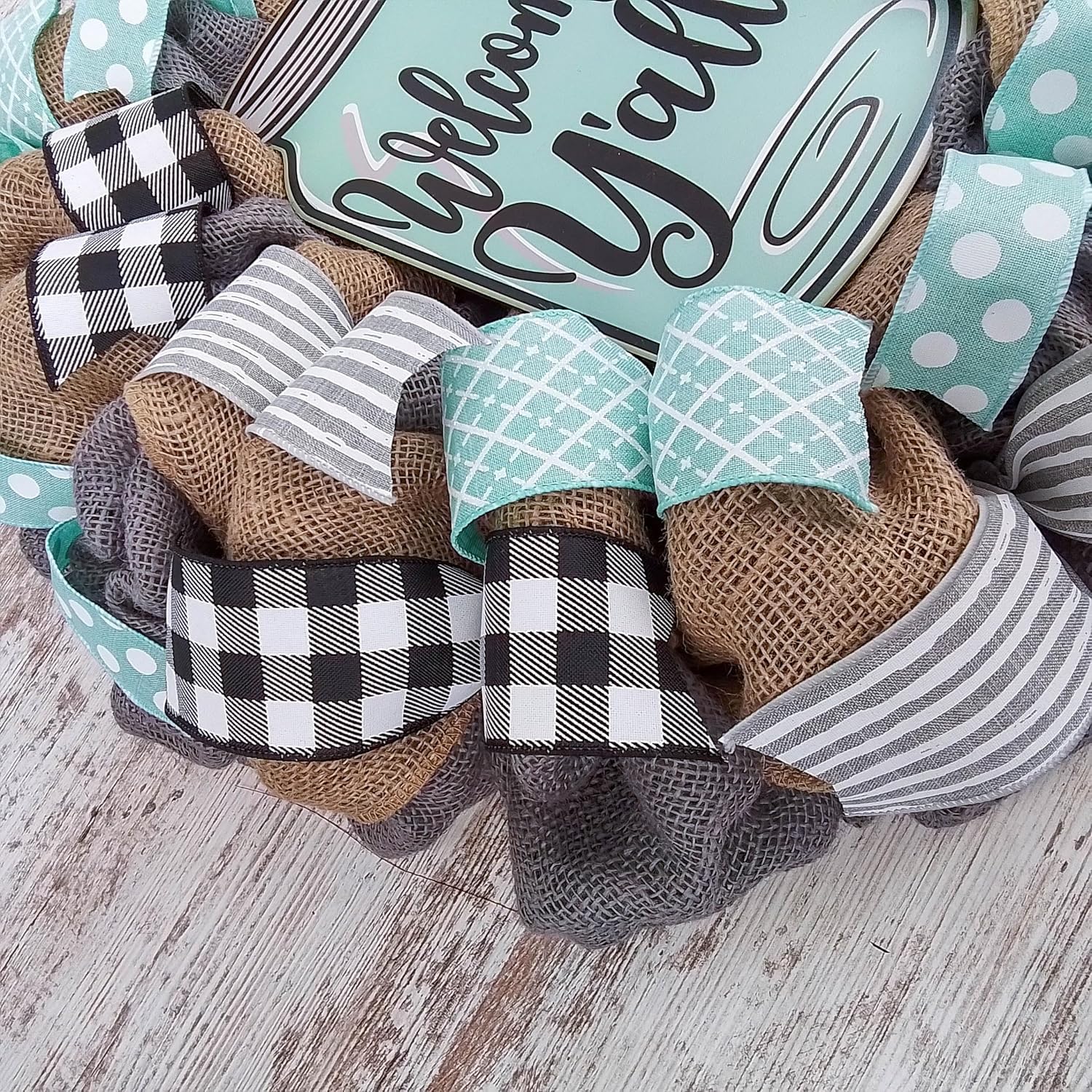 Welcome Yall Mason Jar Wreath with Grey Burlap